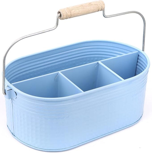 Alpha Living Home - Silverware Caddy, Utensil Holder with Handle, Galvanized Flatware Organizer for Kitchen, Countertop, Dining Table, BBQ, Picnic, Party, Farmhouse, Rustic Decor – Arctic