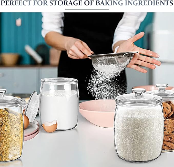 Folinstall Wide Mouth Apothecary Jar with Lid, 0.5 Gallon Glass Jar for Kitchen Storage and Laundry Room Organization, 72 oz Clear Glass Container for Cookie, Candy, Sugar, Flour, Nuts