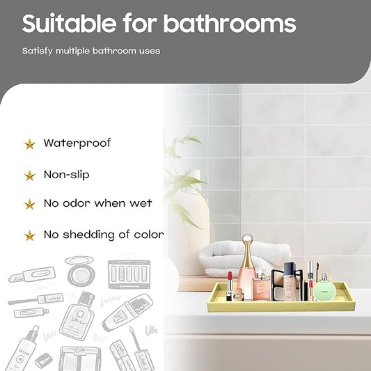 Vanity and Bathroom Tray, 15" ABS Countertop Organizer,Waterproof Vanity Tray for Toilet Tank,Perfume,Soap,Keys,Bathroom Accessories,Kitchen and Bath Trays,Non Slip Small Trays,Gold