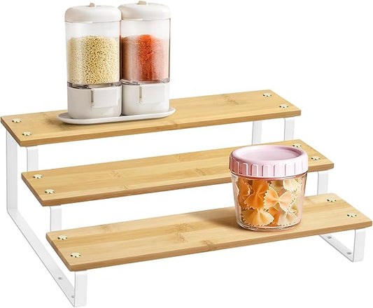 Lonian 3 Tier Spice Rack Organizer, Countertop Step Shelf Spice Storage Holder for Kitchen Cabinet Cupboard Pantry, Metal, Black