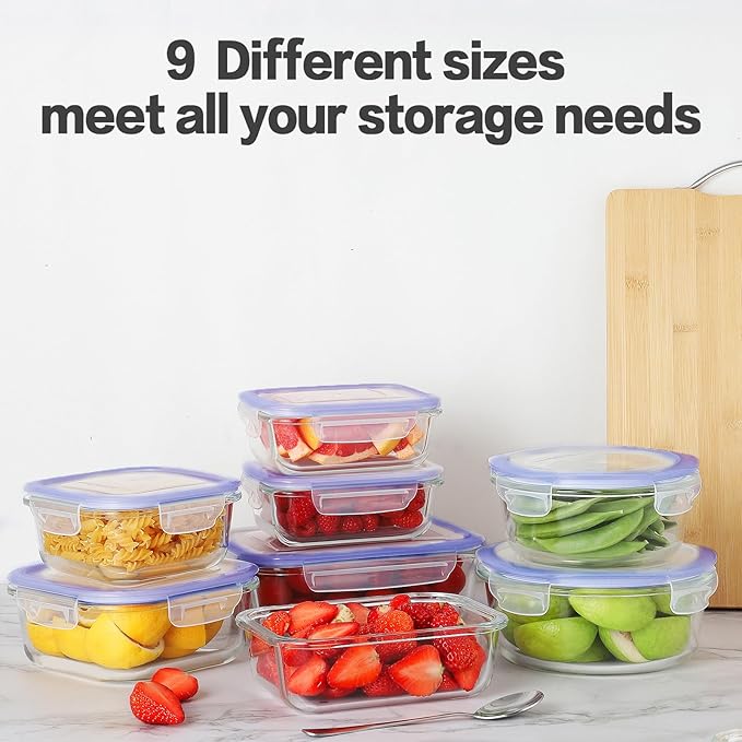 HOMBERKING 24pc Glass Food Storage Containers with Lids, Glass Meal Prep Containers, Airtight Glass Bento Boxes, BPA Free & Leak Proof, Pantry Kitchen Storage(12 lids & 12 Containers) - Purple