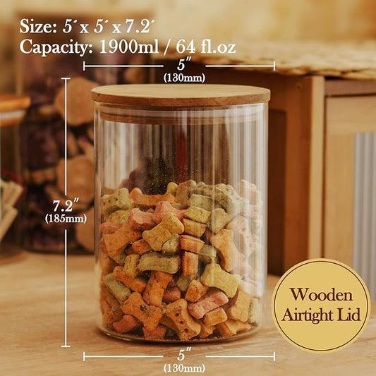 Labina Glass Storage Container Airtight Food Jars Kitchen Canister with Wood Lids, 64 Oz Wide Mouth Pantry Organization Glass Jar for Flour, Sugar, Cookie, Spagetti, Nuts and Candy (2 Pack)