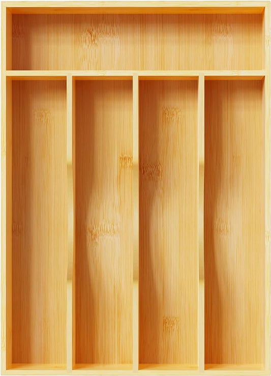 Greenual Silverware Organizer 10 In Utensil Organizer Silverware Tray for Drawer Cutlery Flatware Organizer for Kitchen Bamboo Wood