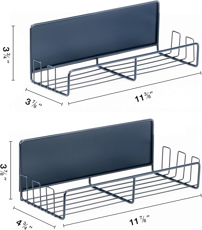 Strong Magnetic Spice Rack For Refrigerator with 20 Hooks, Space Saving Organizer, Durable Shelf for Oven - 4 Pack - Iron - Midnight Blue