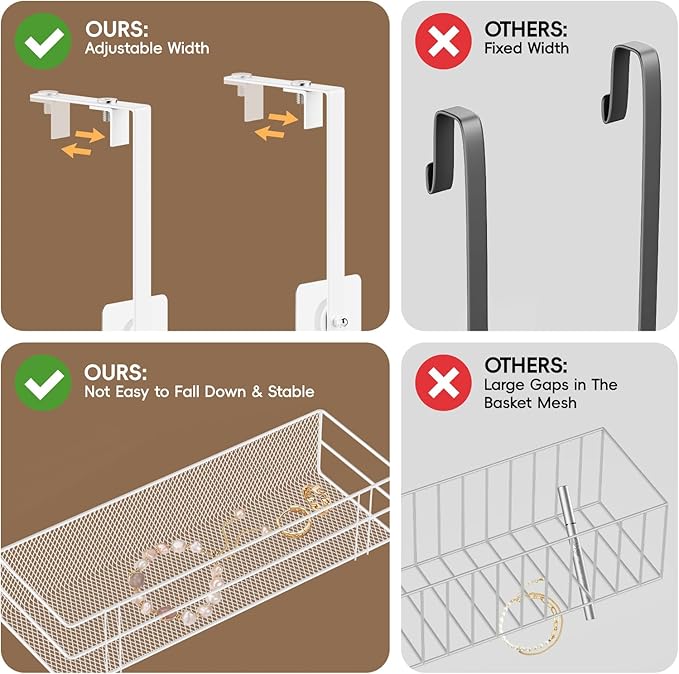 Over the Door Pantry Organizer - 8-Tier Mesh Basket Hanging & Wall Mounted Pantry Door Organizer, Over the Door Spice Rack with Adjustable Hooks for Kitchen, Bathroom, Bedroom, Storage Room (White)