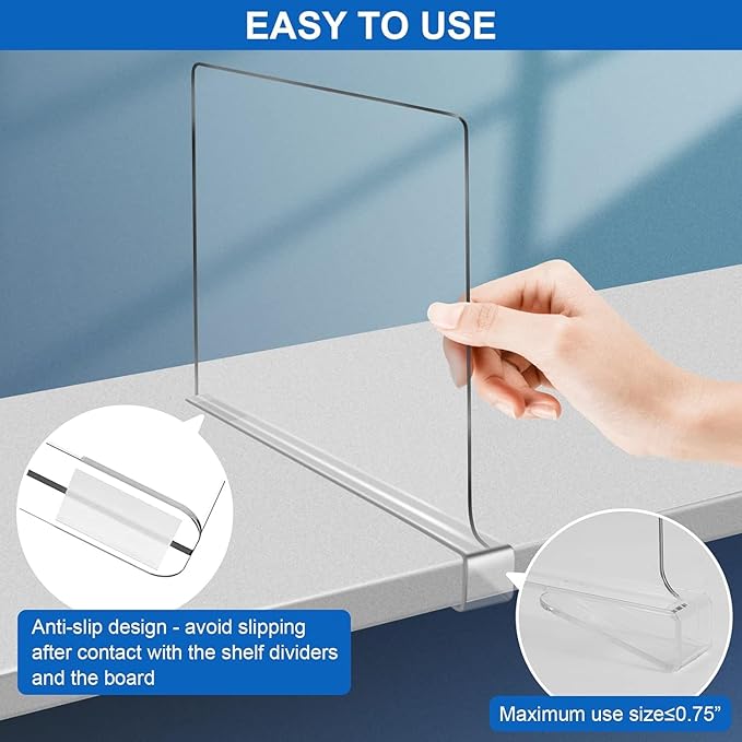 12 Inches Tall [Extra Tall Version] Shelf Dividers for Closet Organization and Storage, 10 Pack Purse Organizer for Closet Acrylic Bookshelf for Organization, Perfect for Sweater Shirts Handbags