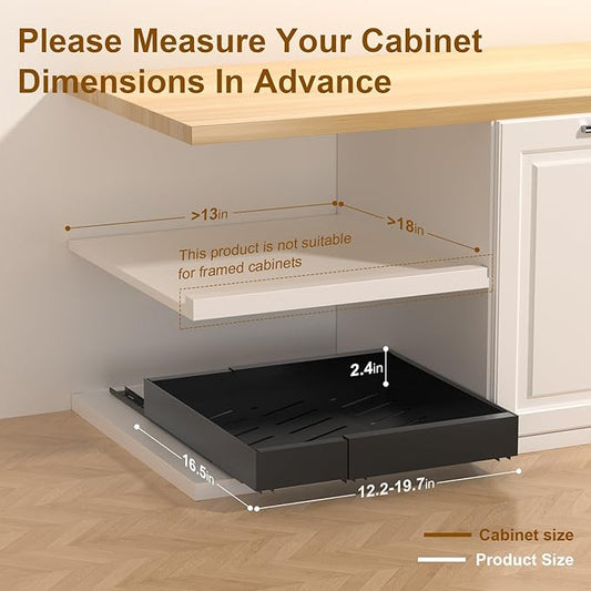 1 Pack 16.8" Deep Pull Out Drawers for Cabinets, Expandable Slide Out Drawers for Kitchen Cabinets, Pull Out Cabinet Organizer Roll Out Shelves for Pantry（Width 12.2"-19.7", Black）