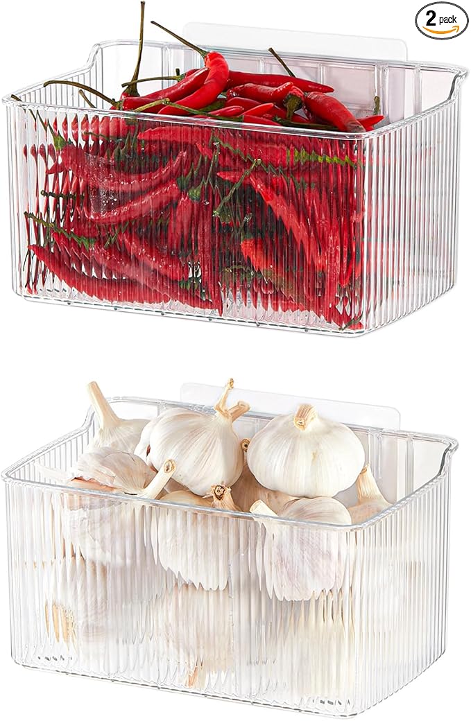 2 Pack Adhesive Spice Rack Wall Mount, 8.1" x 4.5" x 4.3", Cabinet Door Organizer Clear Acrylic Shelf, No-Drilling Small Hanging Basket for Kitchen Pantry, Shower Caddy for Bathroom