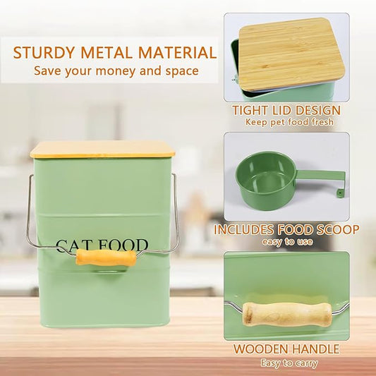 Farmhouse Cat Food Storage Container,6L Cat Food Canisters,Pet food Container Hold 5~6lbs Cat Food Treats,Airtight Cat food Storage with Lid and Scoop,Kibble Container Countertop-Green…
