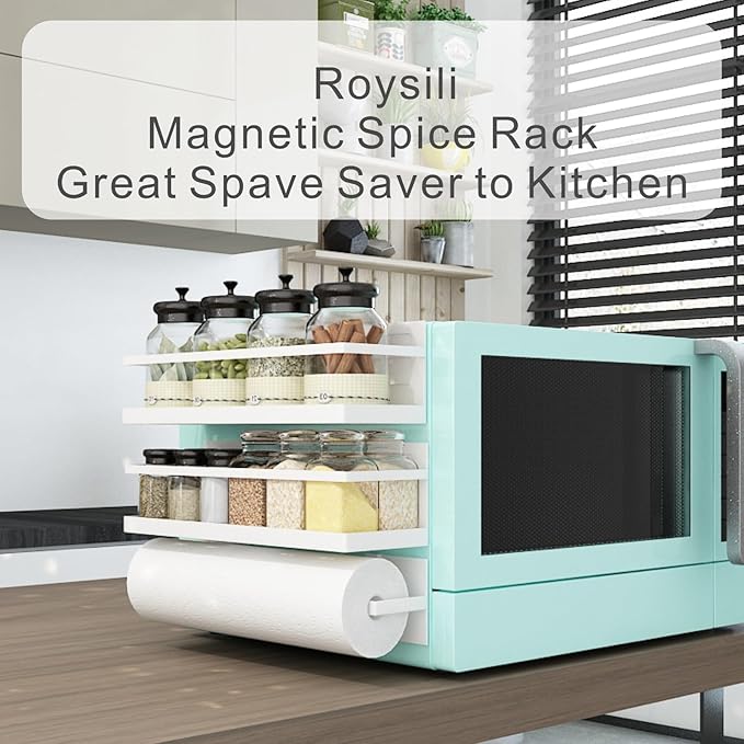 Spice Rack Refrigerator Magnetic Shelves With Magnetic Paper Towel Holder 4 Pack White