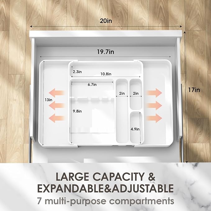 Silverware Organizers for Kitchen Drawers, Expandable Kitchen Drawer Organizer for Large Utensils, Drawer Utensil Organizer, Stackable Spoon Organizer Drawer, White Silverware Organizer Tray