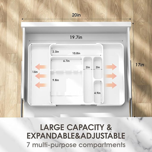 Silverware Organizers for Kitchen Drawers, Expandable Kitchen Drawer Organizer for Large Utensils, Drawer Utensil Organizer, Stackable Spoon Organizer Drawer, White Silverware Organizer Tray