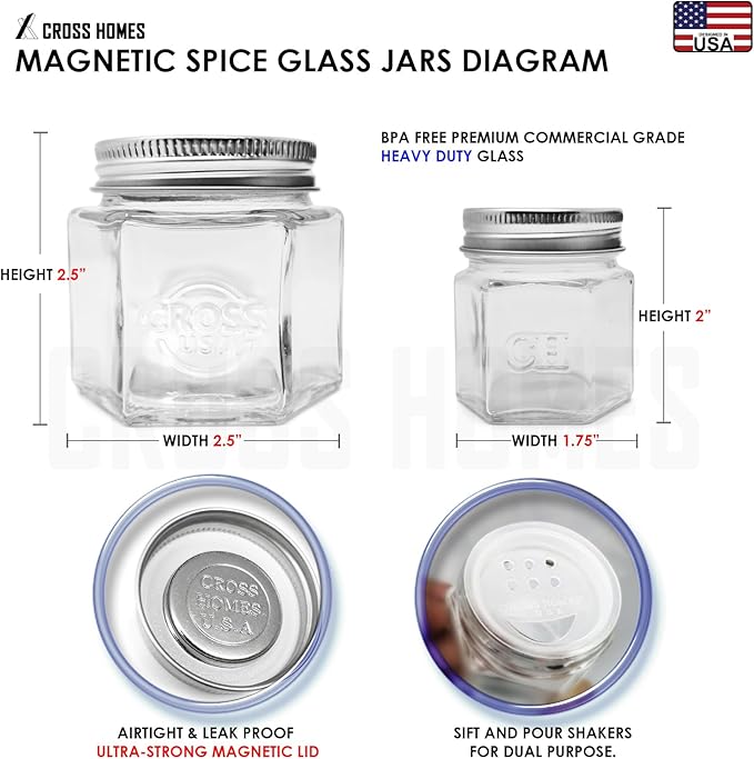 Magnetic Spice Jars Combo Pack 29 Set (9 Large 4 oz + 20 Small 2 oz) Refrigerator Hexagon Glass Spice Jar Magnetic Lid Shaker Spice Labels Magnetic Glass Spice Containers for RV Kitchen Fridge Cabinet