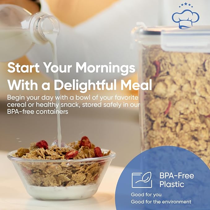 Cereal Containers Storage Set of 8 (101.4oz) - Premium Airtight Food Storage Containers for Kitchen Organization - Includes Labels, Spoon Set & Pen - Kitchen Containers best for Flour & Rice