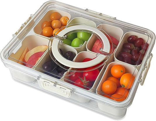 Picnic Parties Fruit Tray, Fridge Food Veggie Condiment Divided Serving Preservation Storage Containers, Kitchen Clear Snackle Box Candy Organizer with Lid Handle (1)