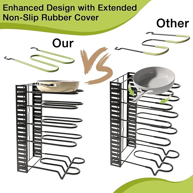 Pot Rack Organizer for Cabinet - Adjustable Pot Lid Holder & Pan Organizer Rack, Heavy-Duty Steel Cookware Storage for Kitchen Cabinet & Drawer Organization, Fits Pots, Pans, Lids