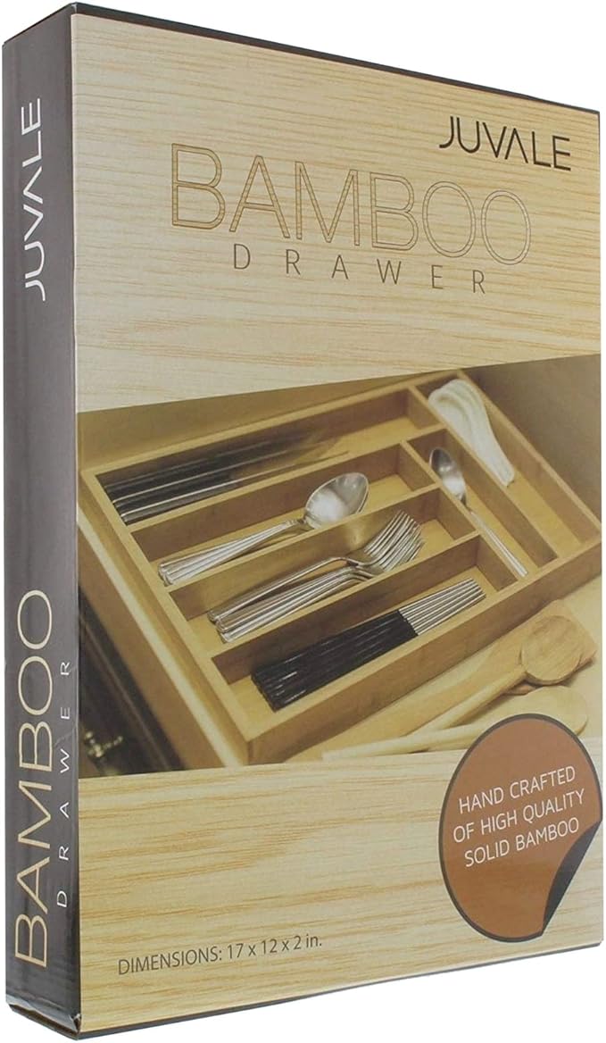 Juvale Bamboo Silverware Organizer for Drawer, Kitchen, 6 Slot Utensil Tray (17 x 11.75 x 1.75 In)