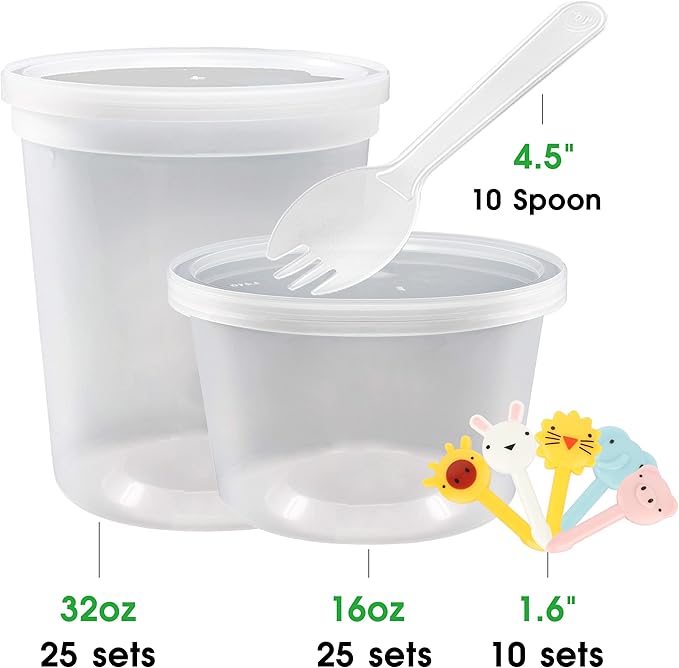 [50 Pack,16oz, 32oz ] Food Storage Containers with Lids- BPA-Free | Leakproof | Airtight | Stackable Plastic Deli Containers (Includes 10 Spoons & 10 Forks) , Dishwasher, Microwave & Freezer Safe