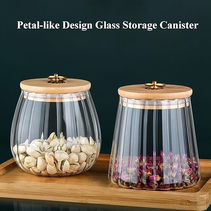 1600ml(54FL OZ) Glass Jar with Lid Large Glass Coffee Nuts Canister Airtight Storage Jar with Bamboo Lid Kitchen Containers for Candy Snack Coffee Beans Tea Cookie(Large Oval)