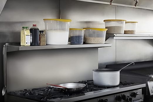 Rubbermaid Commercial Products Plastic Round Food Storage Container with Handle, 6 Quart, Clear, High Temperature Range Food Organization for Wet/Dry Food in Kitchen/Restaurants/Cafeteria, Pack of 12