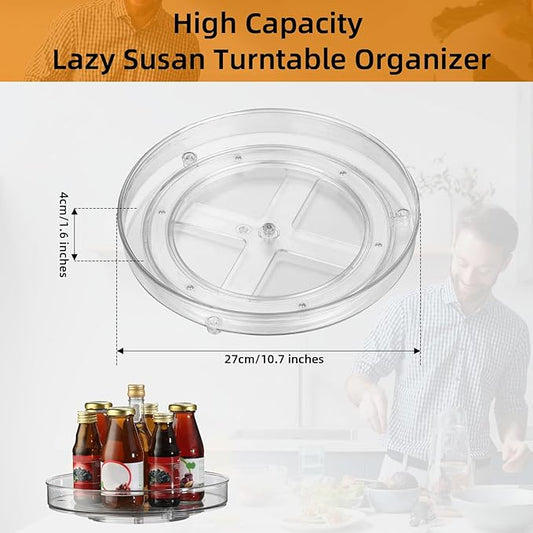 Clear Lazy Susan Organizer, 11 Inch Lazy Susan Turntable for Cabinet, Refrigerator, Pantry Organization and Storage for Spice Rack, Bathroom, Kitchen, Vanity, Makeup Organizer, Fridge(1 Tier)