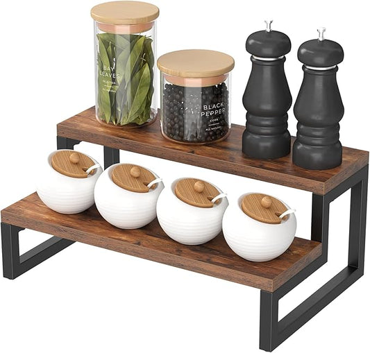 Spice Rack,Spice Rack Organizer for Countertop,Tiered Display Stand-Tiered Shelf Organizer for Pantry,Cupboard,Countertop,Enhances Kitchen Storage and Organization Vintage Color (15IN)