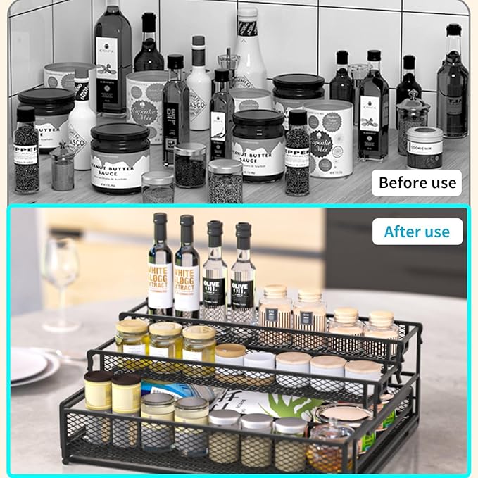 Spice Rack Organizer for Cabinet, Expandable 3 Tier Spice Organizer Shelf for Kitchen, Cabinet, Countertop, Pantry, Space Saving Design, Kitchen Organizers and Storage