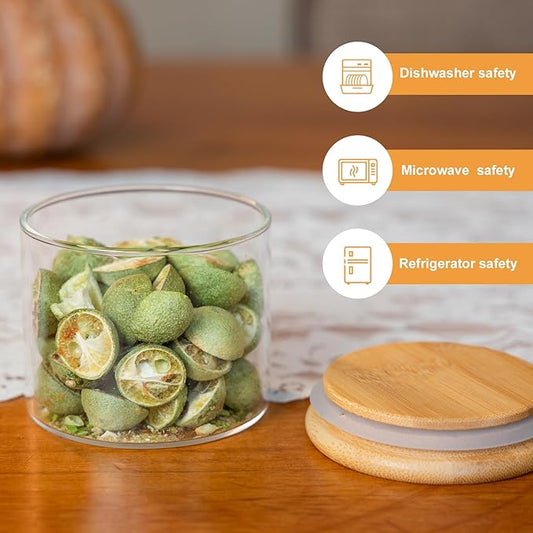 Glass Storage Jars 22oz [Set of 6],Clear Glass Food Storage Containers with Airtight Bamboo Lid Stackable Kitchen Canisters for Candy,Cookie,Rice,Sugar,Flour,Pasta,Nuts and Spice Jars