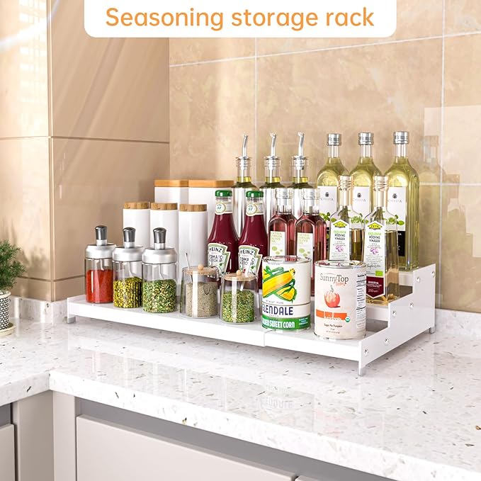 Premium Spice Rack Organizer for Countertops - 3-tier space-saving kitchen organizer for spice jars, oil bottles and utensils 2 Packs White (modern rust-resistant design)