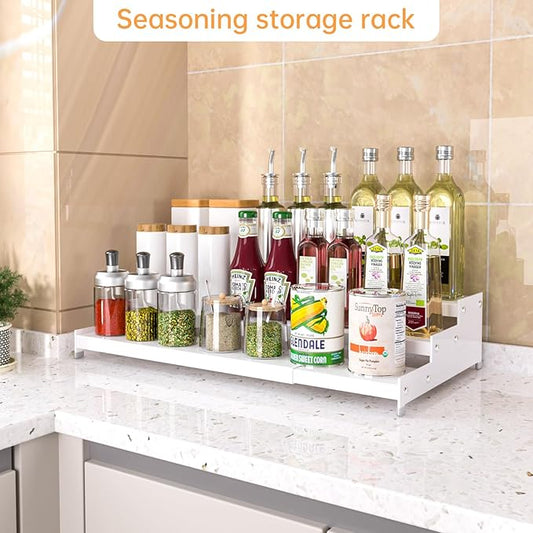 Premium Spice Rack Organizer for Countertops - 3-tier space-saving kitchen organizer for spice jars, oil bottles and utensils 2 Packs White (modern rust-resistant design)