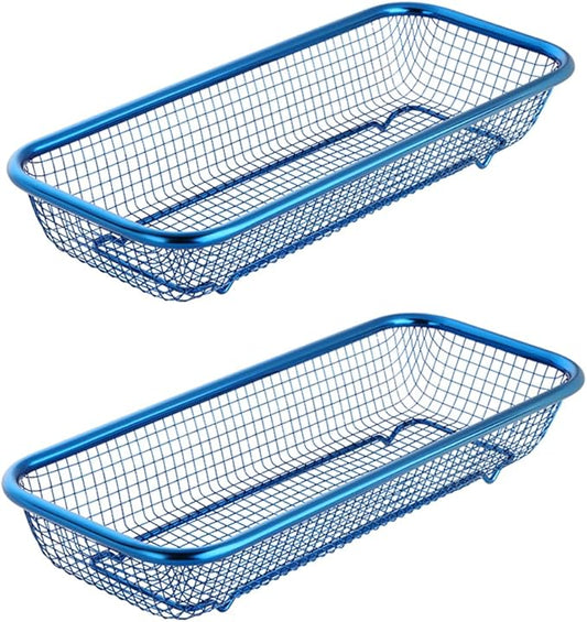 Kitchen Drawer Organizer, Stainless Steel Storage Container Metal Cabinet Storage Basket for Holding Silverware Kitchen Utensil, Pack of 2, Blue