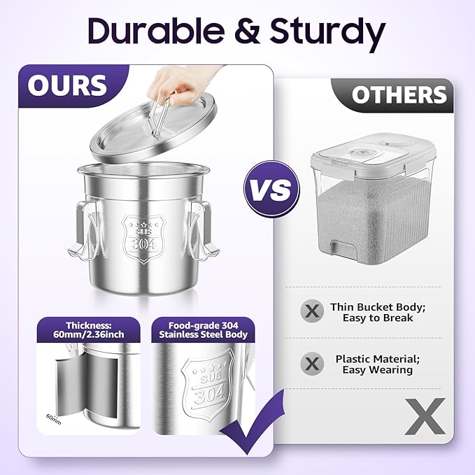 Stainless Steel Airtight Canister for Kitchen, Canisters Container with Lids, Three-buckle Sealing, Airtight Food Storage Container, for Home Hotels and Canteens for Rice, Flour, Grain, Coffee Bean
