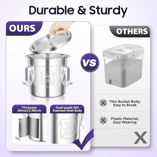 Stainless Steel Airtight Canister for Kitchen, Canisters Container with Lids, Three-buckle Sealing, Airtight Food Storage Container, for Home Hotels and Canteens for Rice, Flour, Grain, Coffee Bean
