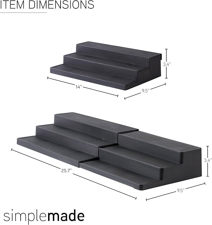 SIMPLEMADE 3-Tier Spice Rack Organizer - Versatile Storage Shelf for Kitchen, Bathroom, Bedroom & Office, Set of 1, Expandable Black