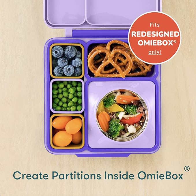 OmieBox (2 pack) Leakproof Dips Containers To Go, Salad Dressing Container, Condiment Container with Lids - Food Safe Silicone - 4 ounces (Purple/Orange)