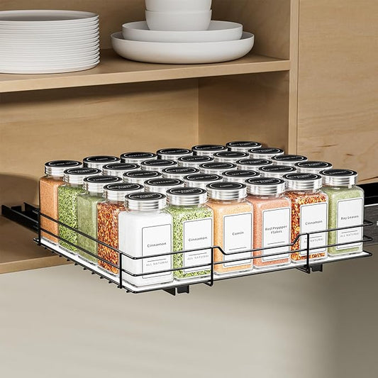 Spice Rack Organizer for Cabinet, Pull Out Spice Rack for Cabinet, Seasoning Organizer for Kitchen and Pantry, Fits Spices, Sauces, Canned Food (12.5''Wx10.5''Dx2.5''H)