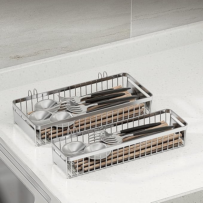 Drawer Silverware Organizer, Utensil Mesh Organizer for Chopsticks/Spoon/Fork/Knife, SUS304 Stainless Steel Drawer Utensil Drying Rack