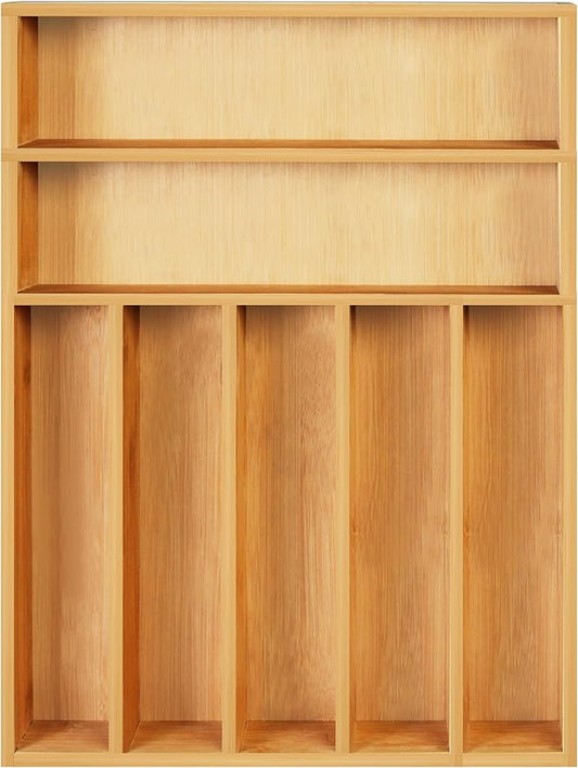 Utopia Kitchen Silverware Organizer, Bamboo Utensil Drawer Organizer for Cutlery, Utensils & Flatware (7 Compartment, Natural) Pack of 1