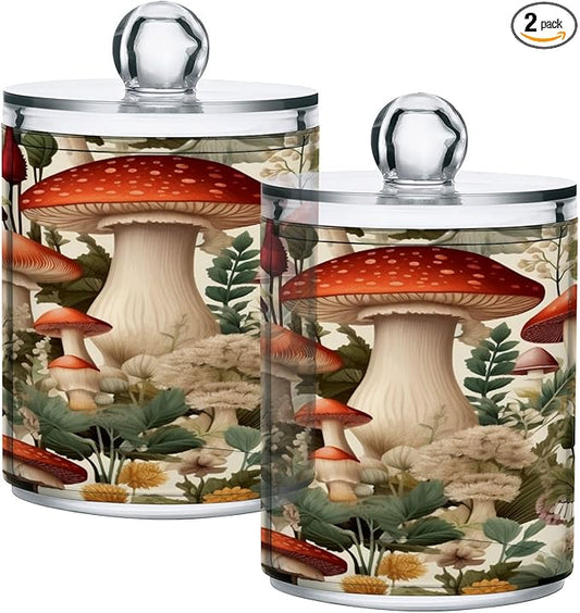 Cartoon Mushroom 2PC Airtight Transparent Plastic Storage Jar, Food Storage Container Glass, Can Store Candy, Salt, Coffee Beans, With lid, Easy To Use…