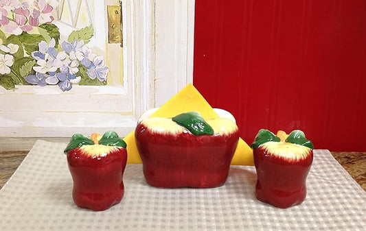 Salt and Pepper Shaker with Napkin holder (Apple 3-D), Kitchen Décor