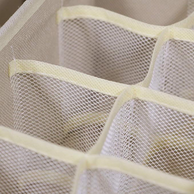 12 Pack Foldable Drawer Organizer Dividers Cloth Storage Box Closet Dresser Organizer Cube Fabric Containers Basket Bins for Underwear Bras Socks Panties Lingeries Nursery Baby Clothes Beige
