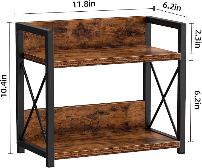 Giikin 2 Tier Kitchen Spice Rack Organizer for Countertop, Wood Coffee Counter Shelf Organizer for Home (Rustic Brown)