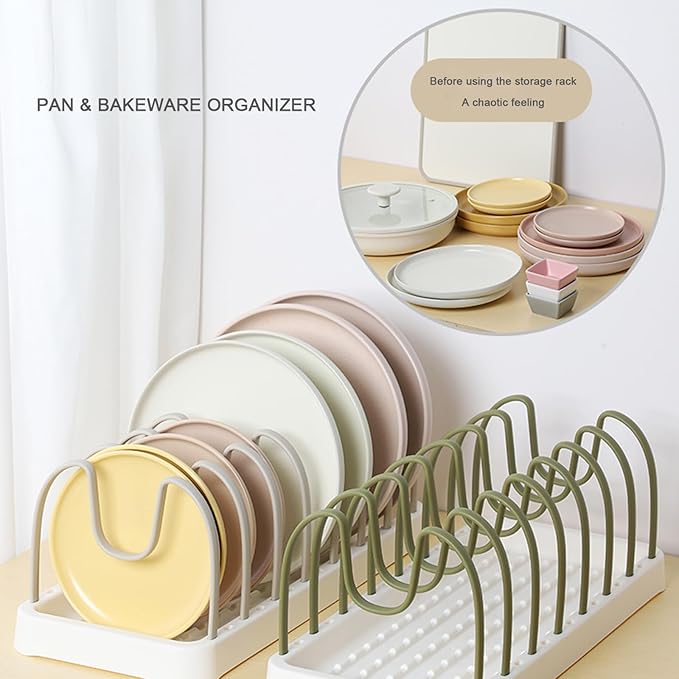 Pot and Pan Organizer, 8 Adjustable Compartment Pan Lid Organizer for Cabinet Drawer for Pot Lid Holder Bakeware Cutting Boards Cookware Dishes (Dark Grey)
