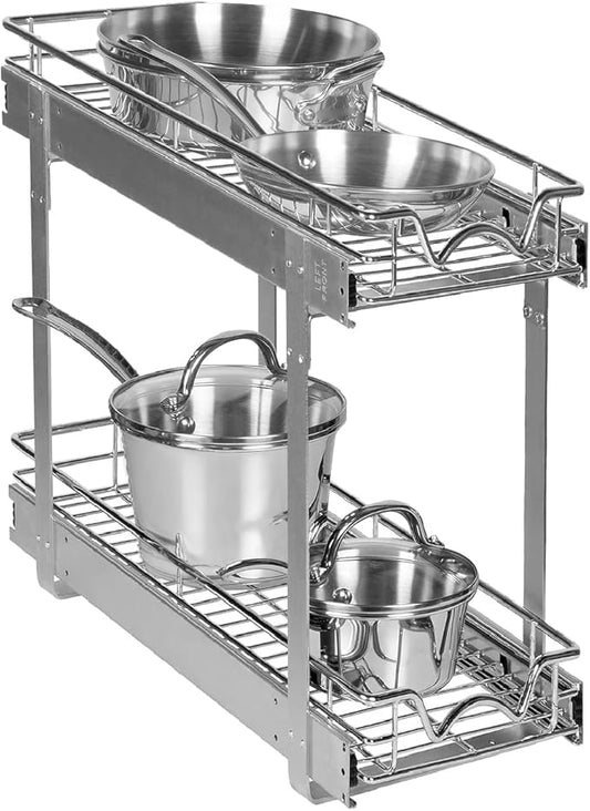 HOLDN’ STORAGE Pull Out Cabinet Organizer 2 Tier – Heavy Duty Metal with Lifetime Limited Warranty -Anti Rust Chrome Finish -8.5" W x 21" D x 16-1/2"H