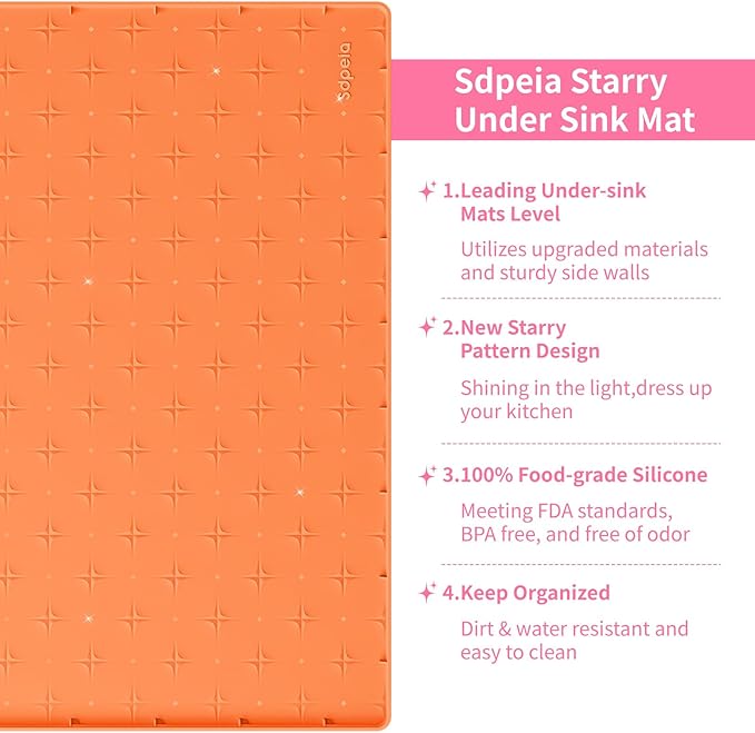 Sdpeia Under Sink Mat for [28" x 22"] Cabinet, Upgraded Silicone Waterproof Mat Kitchen Cabinet Liner Cabinet Protector Kitchen Organizers and Storage