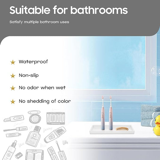 Vanity and Bathroom Tray, 6.3" ABS Countertop Organizer,Waterproof Vanity Tray for Toilet Tank,Perfume,Soap,Keys,Bathroom Accessories,Kitchen and Bath Trays,Non Slip Small Trays,White