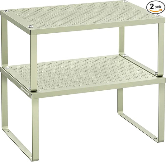 SONGMICS Spice Racks, Set of 2 Metal Cabinet Shelf Organizers, Countertop Organizers, Shelf Risers, Stackable, Expandable, Laurel Green UKCS001C01