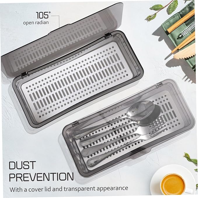 3PCS Flatware Tray with Lid and Drainer,Clear Utensil Drawer Organizer with Lid Covered,Stackable Cutlery Drawer Organizer Plastic Silverware Holder to Keeps Your Cutlery Organized and Protected