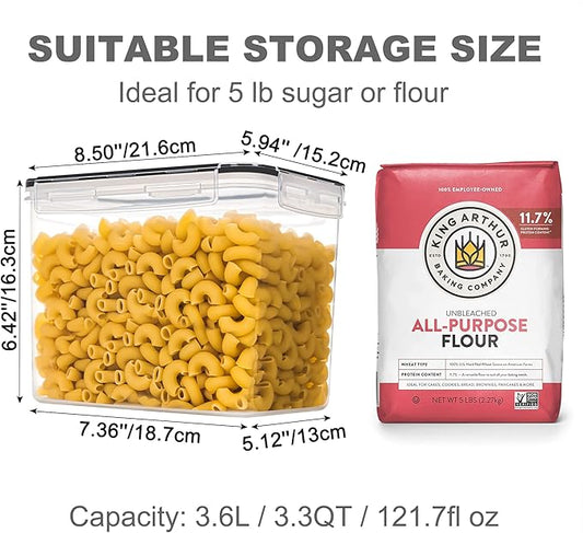 Medium Food Storage Containers with Lids Airtight 3.6L /121.7Oz, for Flour, Sugar, Baking Supply, 3PCS BPA Free Plastic Canisters for Kitchen Pantry Organization