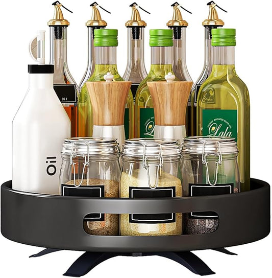 Lazy Susan Organizer Spice Rack 2 Tier,Organizer for Cabinet, Metal Lazy Turntable, Spice Shelf for Pantry, Kitchen Counter, Storage,12inch Black